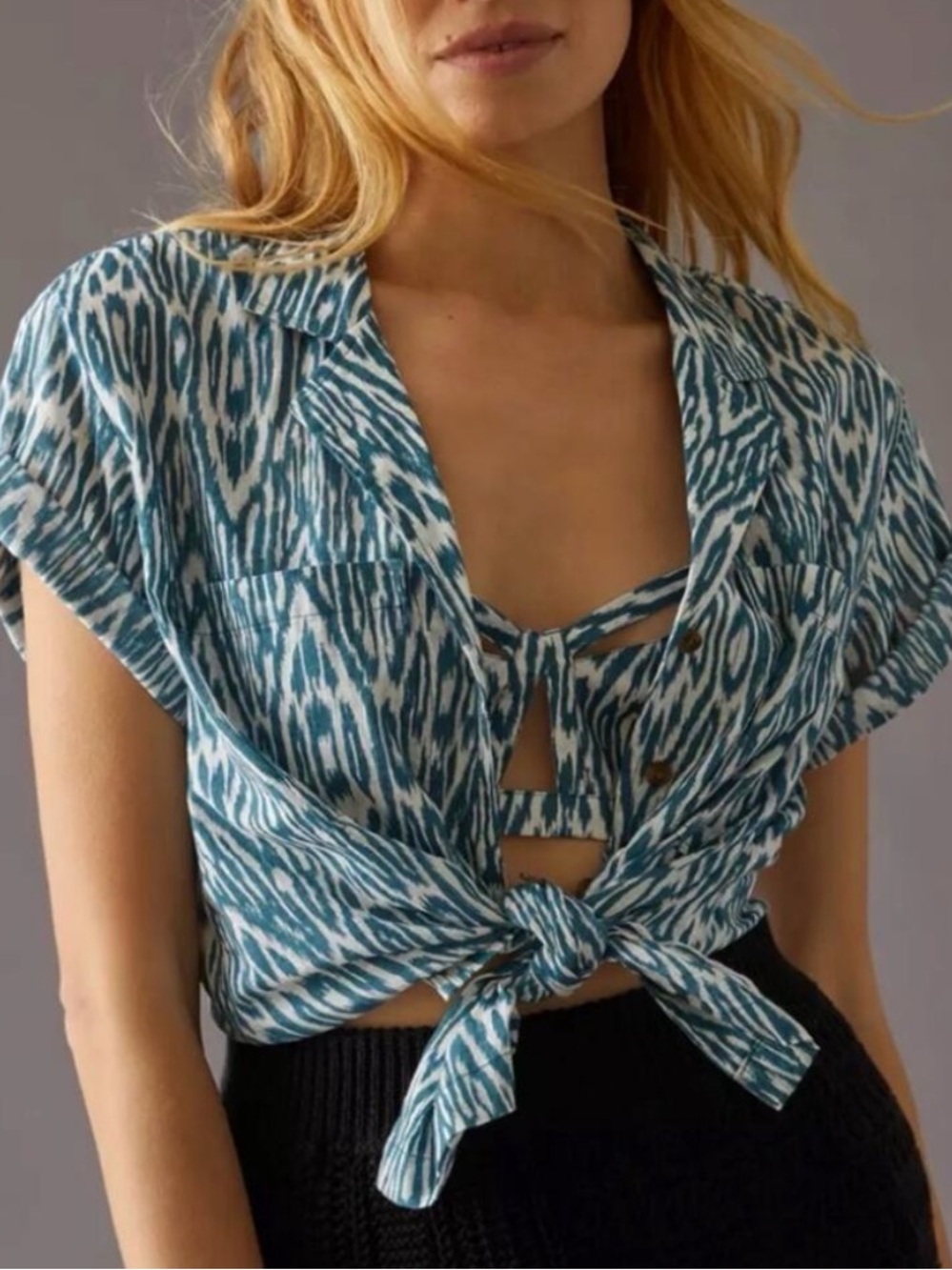 Anthropologie Pilcro Printed Voile Surf Shirt + Crop Bra Top Bundle Set
